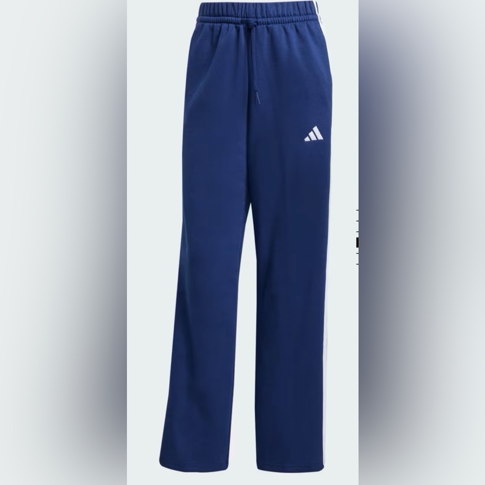 🔥 NWT 🔥 Adidas Women's Blue Joggers ESSENTIALS 3-STRIPES
OPEN-HEM FLEECE
PANTS